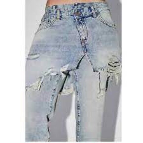 Women's Zara The Layered Denim Pant Blue Jeans Straight Leg Size 2 - Picture 4 of 12